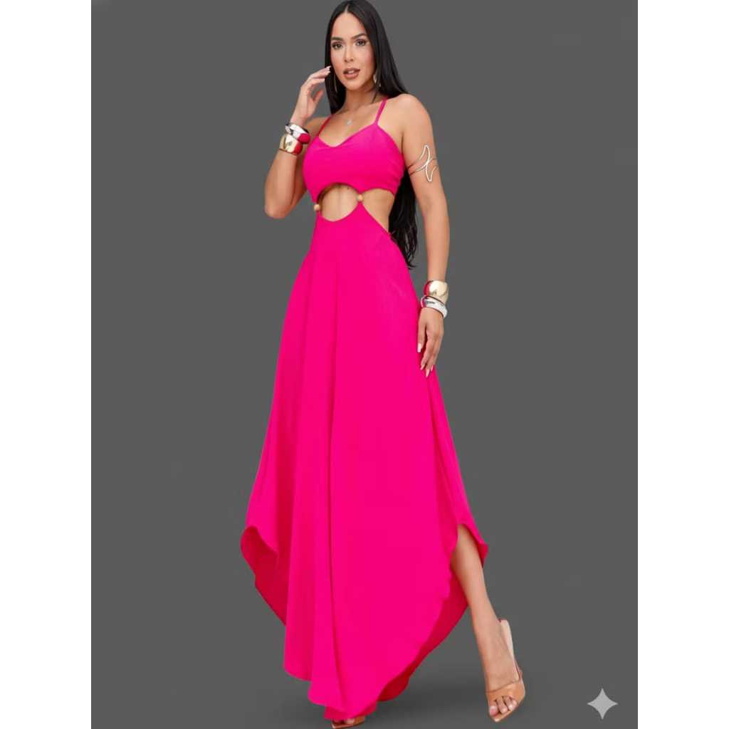 vestido feminino longo tecido duna tem forro e bojo — imagem 2 de 2