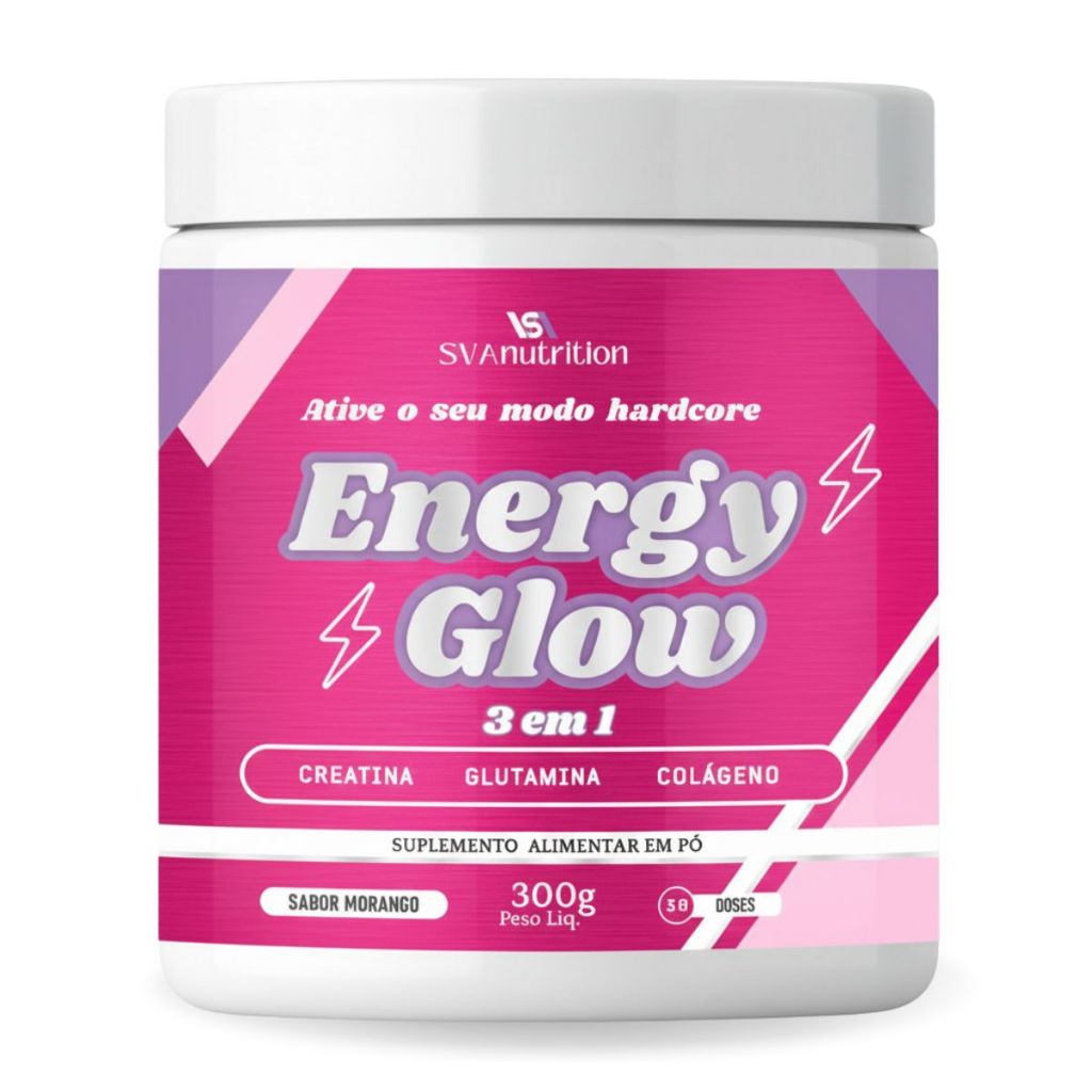 Creatina Rosa 3 em 1 Energy Glow Pura Monohidratada em Pó Bumbum 100%
