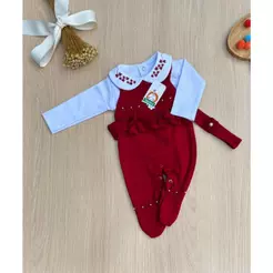 Saída de maternidade jardineira menina em tricot Ayla 3 peças