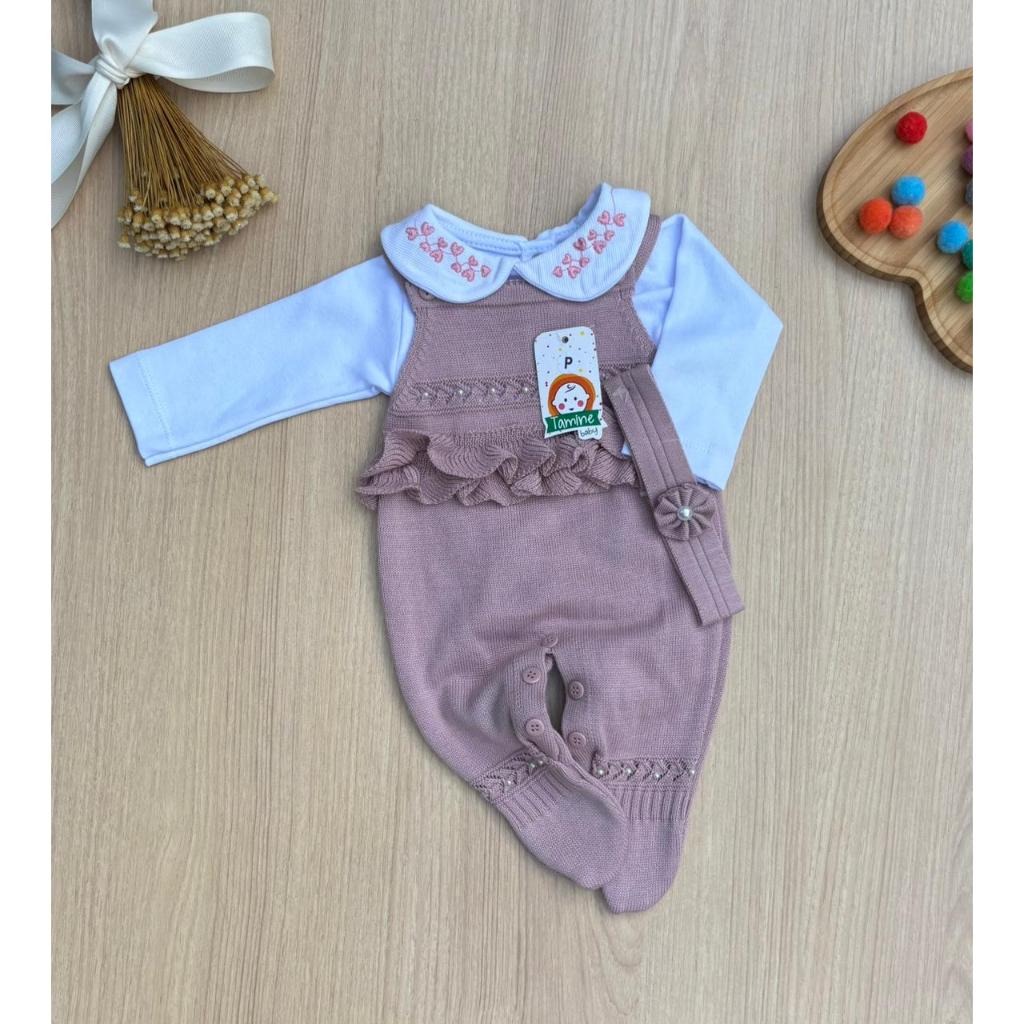Saída de maternidade jardineira menina em tricot Ayla 3 peças — imagem 2 de 2
