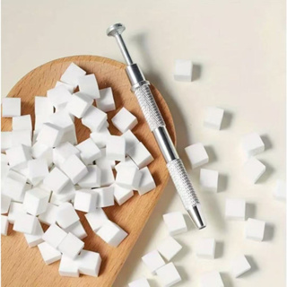 Kit 100 Esponjas +  Aplicador metálico De Unha Cubo Coloridas E Brancas Com Ferramenta Profissional em Oferta na Shopee