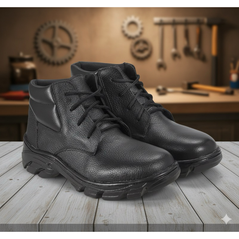 Bota De Segurança Masculina Couro Profissional Preta Resistente para Trabalho Bico Reforçado com Cadarço Ref 6280 em Oferta na Shopee