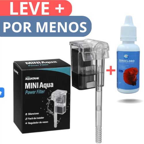 FILTRO HANG ON CASCATA PARA AQUARIOS DE ATÉ 10 LITROS MINI AQUA 250 LITROS HORAS AQUATANK + ZEROCLORO 20ML