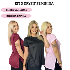 Kit 3 Blusas Feminina Academia Dry Fit Musculação Plus Size Camiseta Caminhada Tapa Bumbum Tam P Ao G3