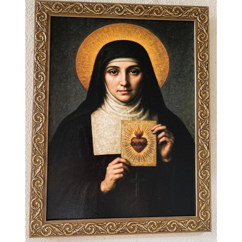 QUADRO SANTA MARGARIDA ALACOQUE 30X40 CM RESINADO MOLDURA COM DETALHES DOURADOS