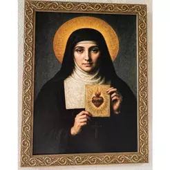QUADRO SANTA MARGARIDA ALACOQUE 30X40 CM RESINADO MOLDURA COM DETALHES DOURADOS