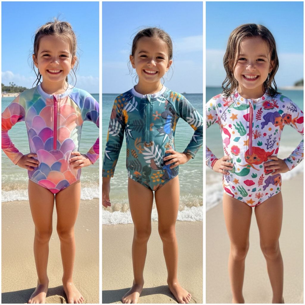 Maiô Infantil UV Manga Longa Menina Proteção Solar Praia Piscina 2 ao 12 Anos em Oferta na Shopee