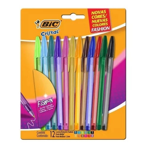 Caneta esferográfica Bic Cristal Fashion Dura+ 12cores - Bic
