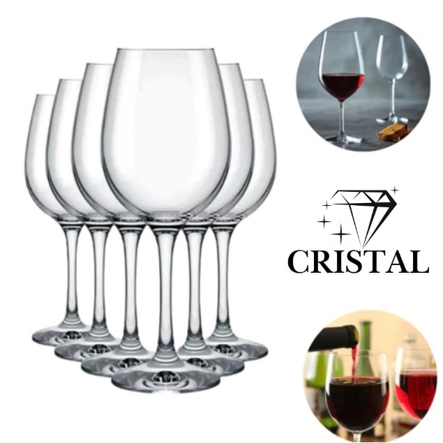 Jogo de Taças com 6 Peças Cristal 610ml Vidro Bohemia  Luxo Elegância e Sofisticação Brindes em Oferta na Shopee