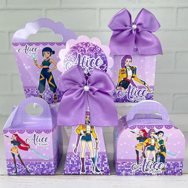 Kit Caixinhas Personalizadas Pegue e Monte - GUERREIRAS DO K-POP HUNTRIX Festa Infantil Lembrancinhas Aniversário