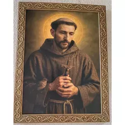 QUADRO SÃO FRANCISCO DE ASSIS 30X40 CM RESINADO MOLDURA COM DETALHES DOURADO
