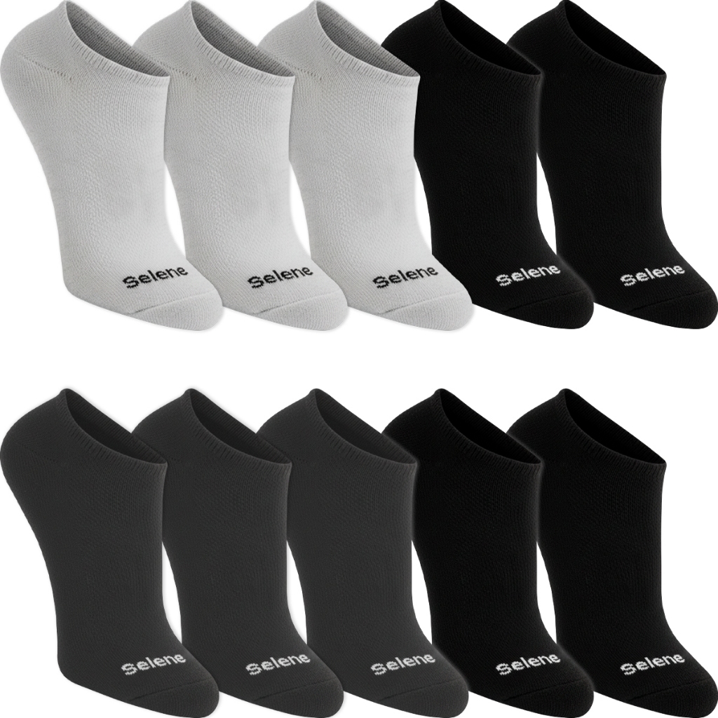 Kit 10 Pares Meias Selene Sapatilha Cano Curto Soquete Algodão Masculina Feminina Academia