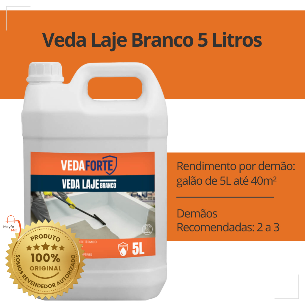 Veda Laje Impermeabilizante Acrílico Branco 5 Litros Isolante Térmico Original Veda Forte