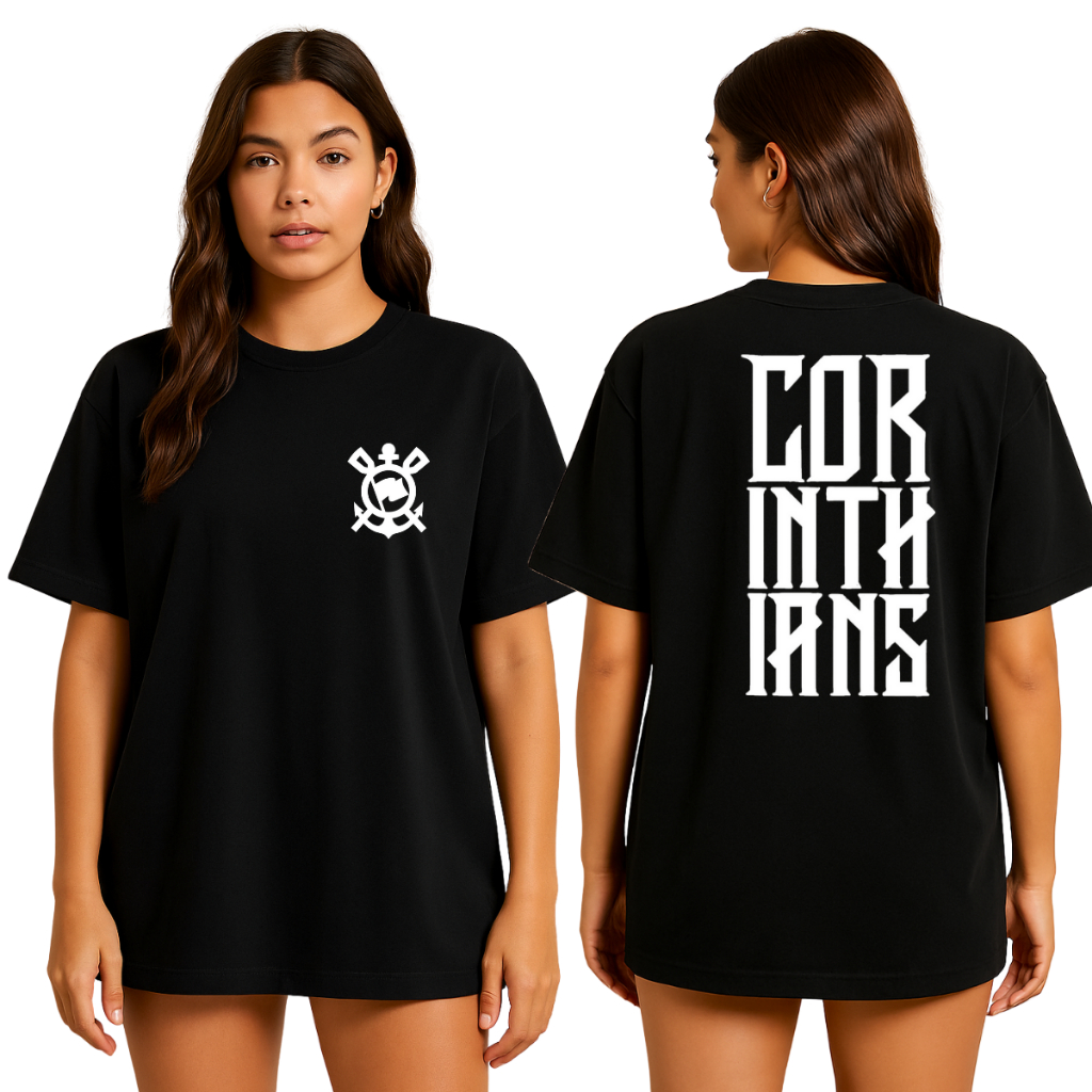 Camiseta Oversized Gaviões Time Futebol Timão Blusa 100% Algodão Unissex Frente e Costas