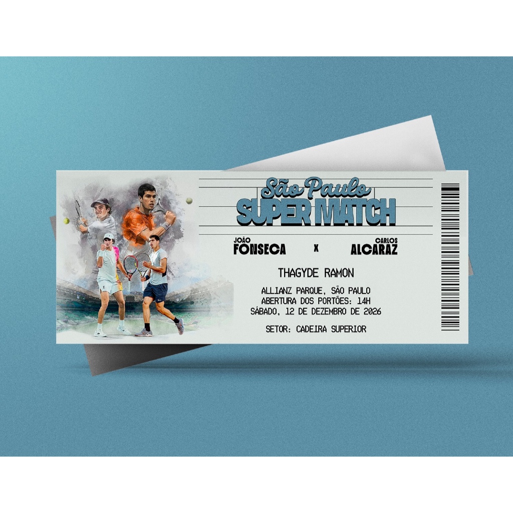 Ingresso Holográfico Personalizado São Paulo Super Match - João Fonseca x Carol Alcaraz