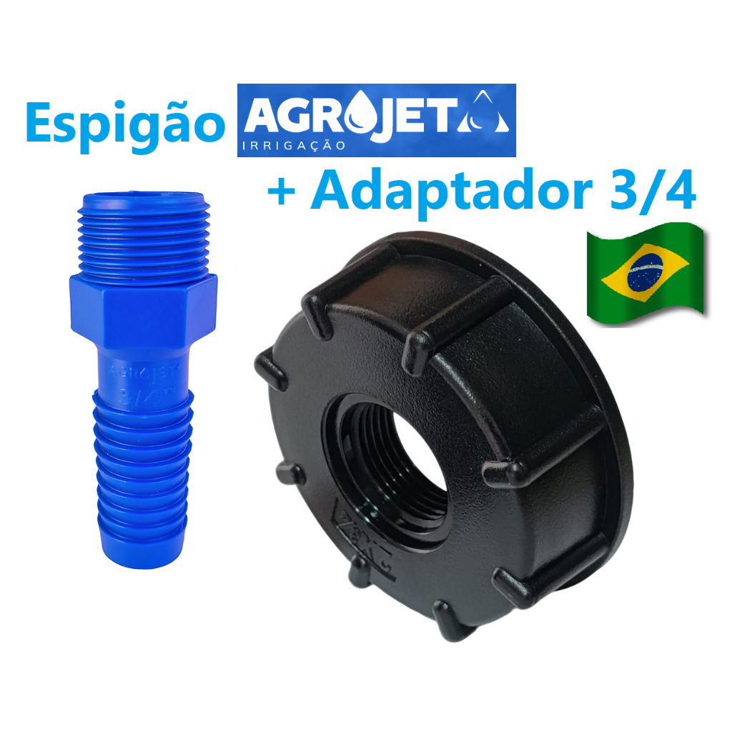 KIT Conexão Redução Adaptador Ibc S60x6 3/4" + Espigão Agrojet 3/4 em Oferta na Shopee
