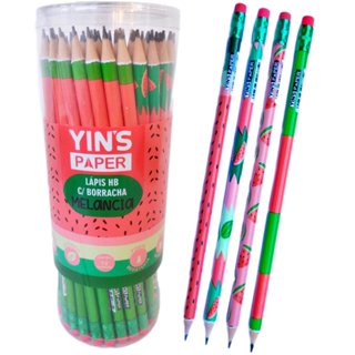 Kit Lápis de Escrever Preto HB Melancia Decorado com Borracha Material Escolar Escritório em Oferta na Shopee