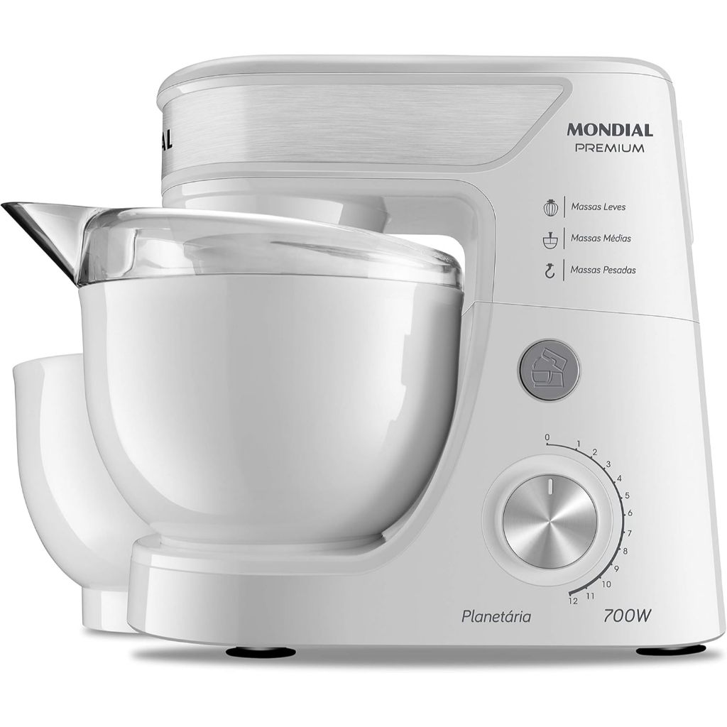 Batedeira Planetária, Mondial, Branco/Inox, 700W, 110V - BP-01P-W / 2 Tigelas
