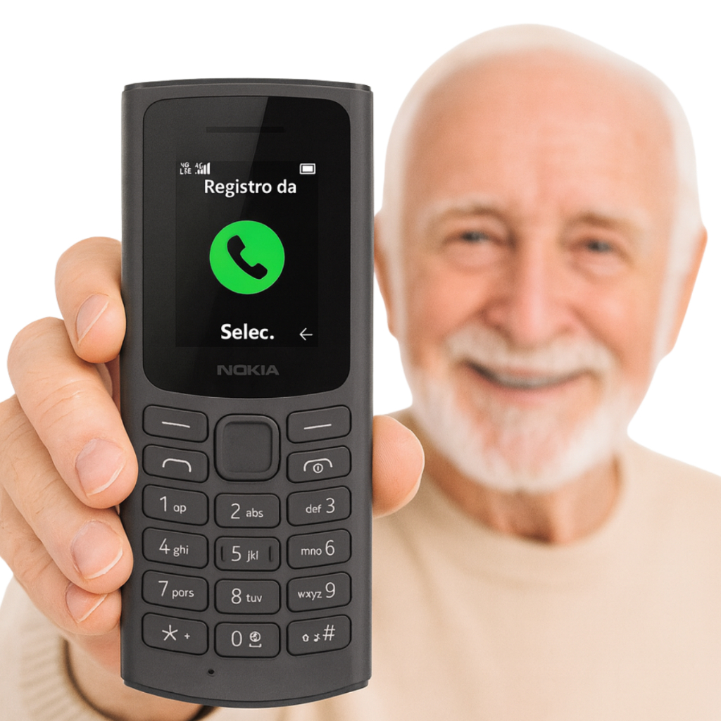 Celular Básico Nokia 105 4G com teclas grandes e som alto