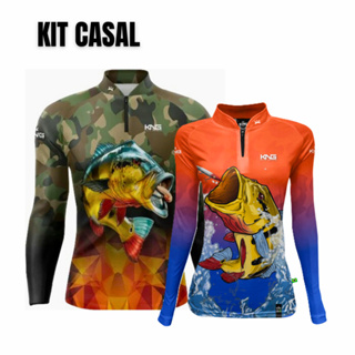 Kit 2 Camisas Camiseta Blusa de Pesca Pescaria Casal Tucunaré Tucuna Fire Proteção UV50 King Brasil em Oferta na Shopee