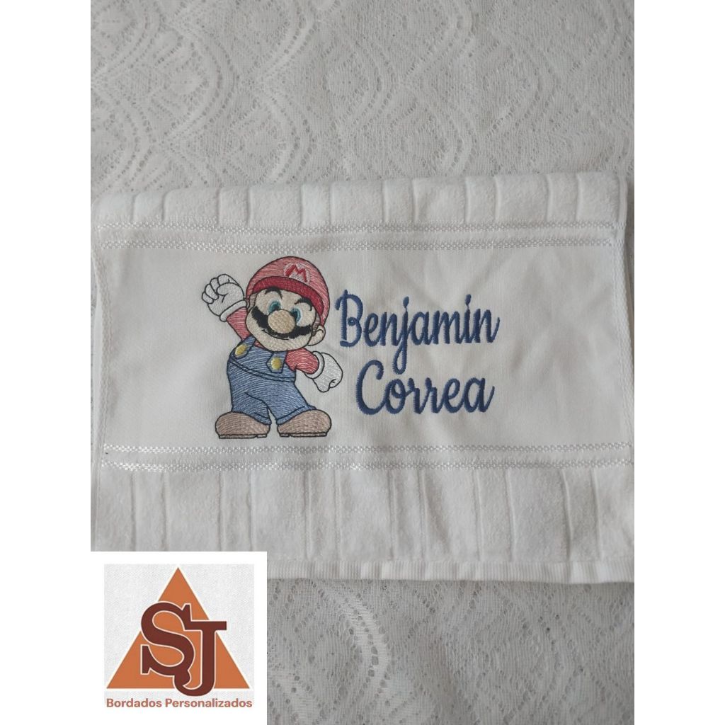 Toalha Mão Bordada Mario Bros e Personalizada com Nome em Oferta na Shopee