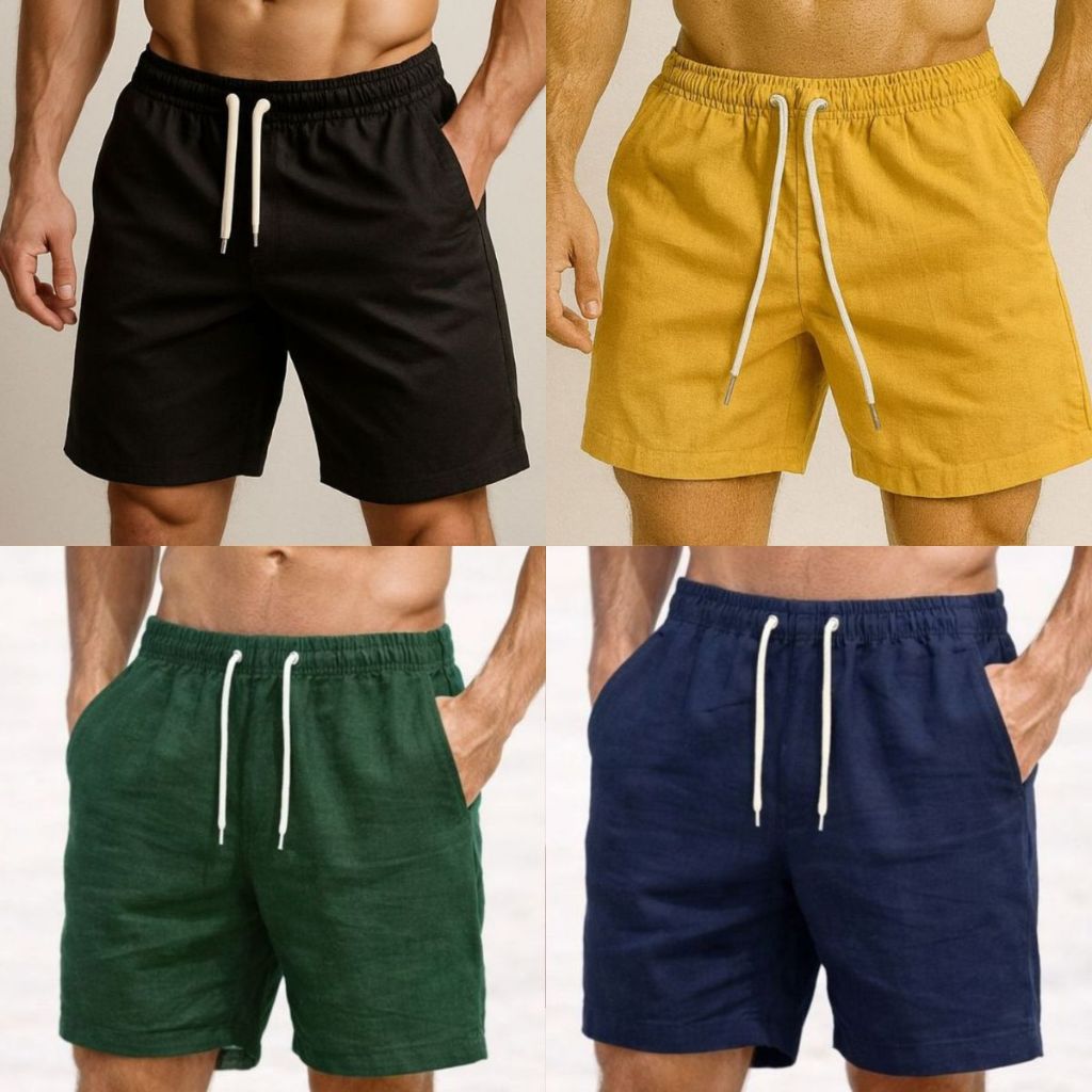 Short Masculino Linho Mauricinho Alta Qualidade Sarja Bermuda Calção Praia Verão Casual Plus Size