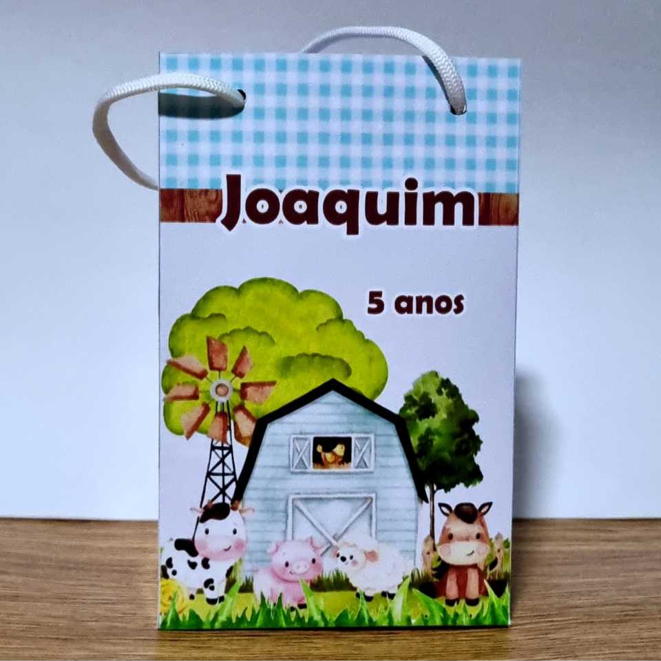 Sacolinha Surpresa  PP Fazendinha Azul Personalizada Lembrancinha Mimos Pegue e Monte