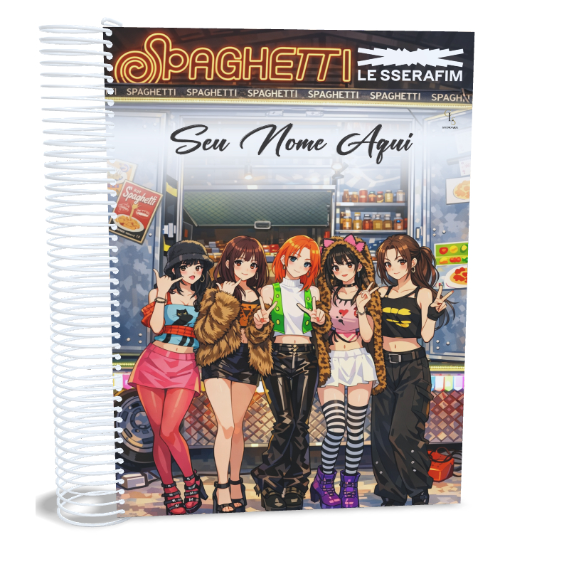 LE SSERAFIM Anime Spaghetti Caderno Universitário PERSONALIZADO com NOME