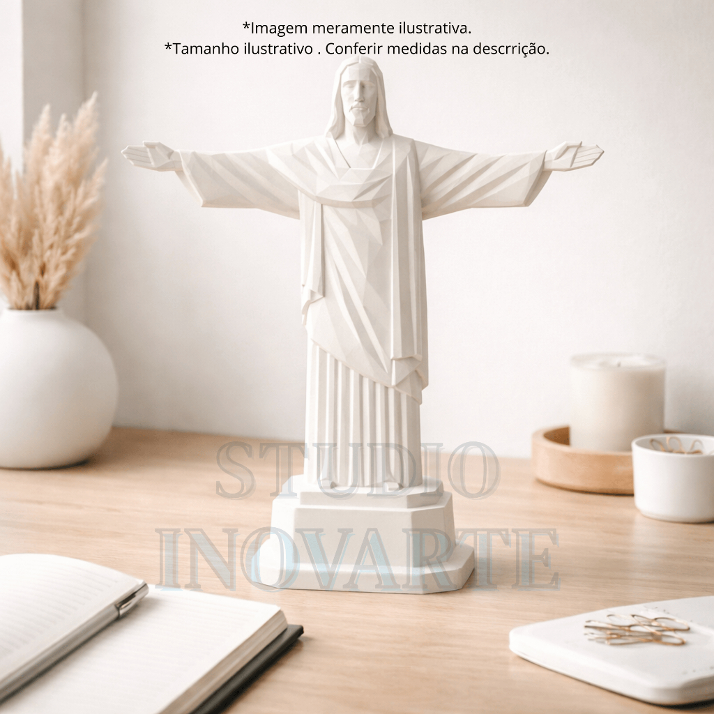 Escultura Cristo Redentor Decorativa Minimalista Branca Moderna para Ambiente Espiritual Up Ref. 053