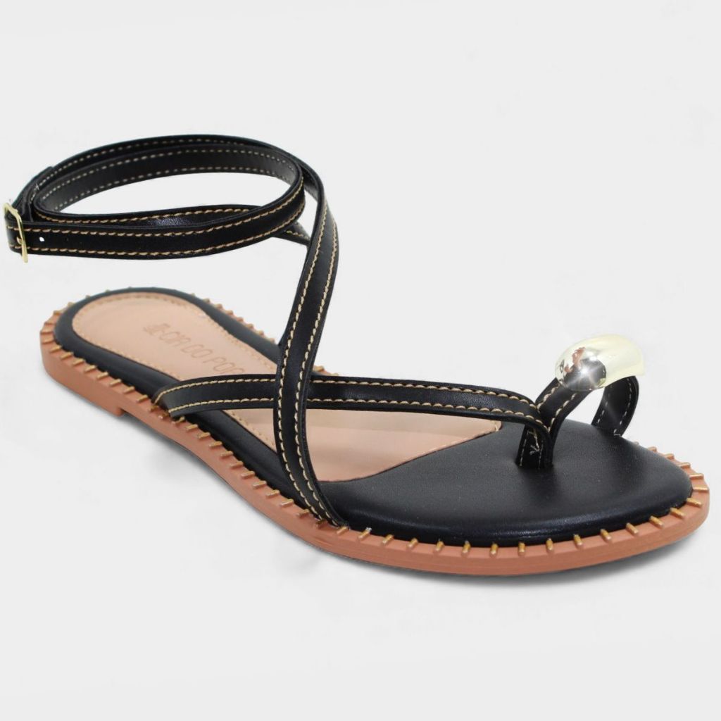 Rasteira Cia do Porto Amarração Detalhes Feminina - Preto em Oferta na Shopee