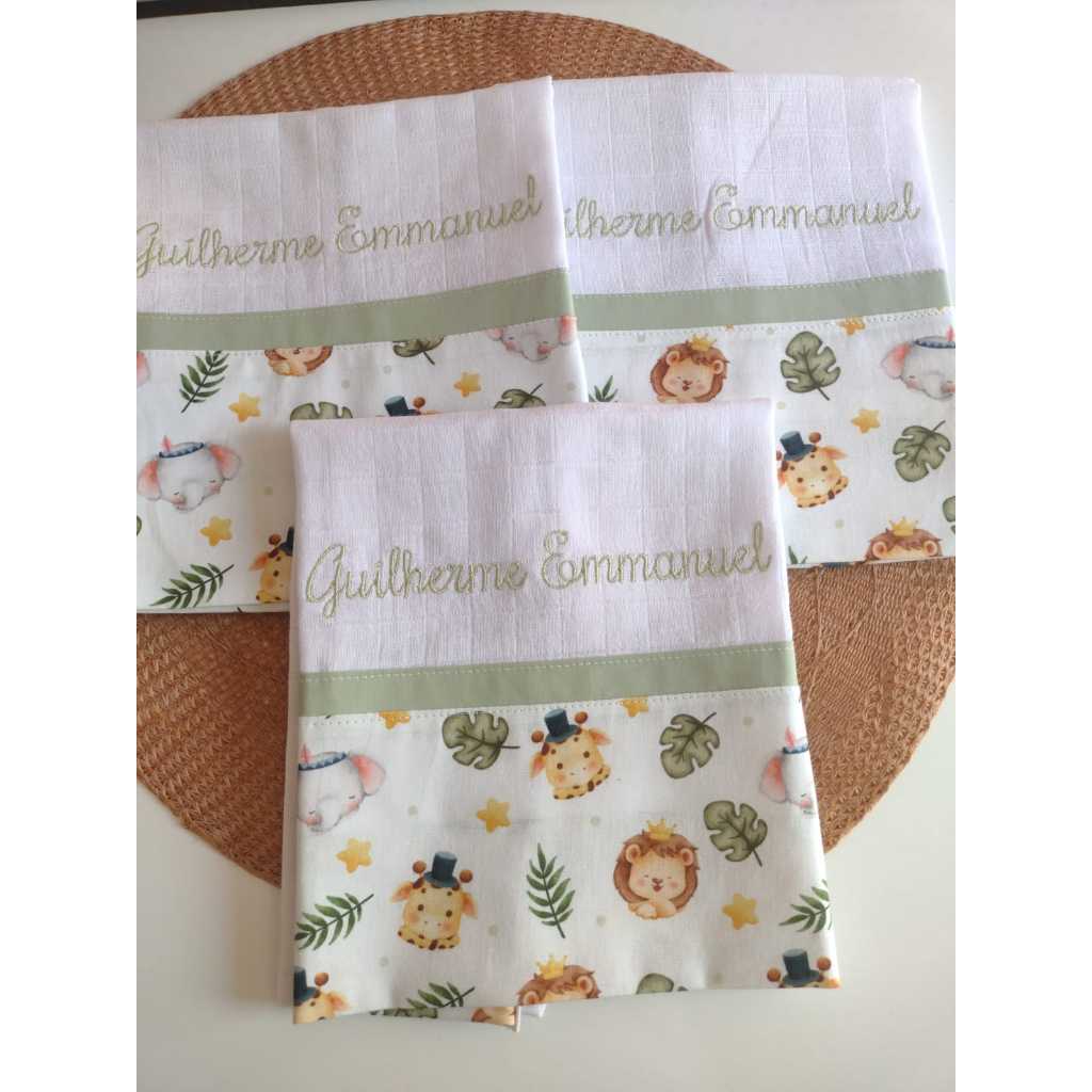 Kit 3 Fraldas de Boca Personalizadas | Presente Maternidade Bordado Nome em Oferta na Shopee