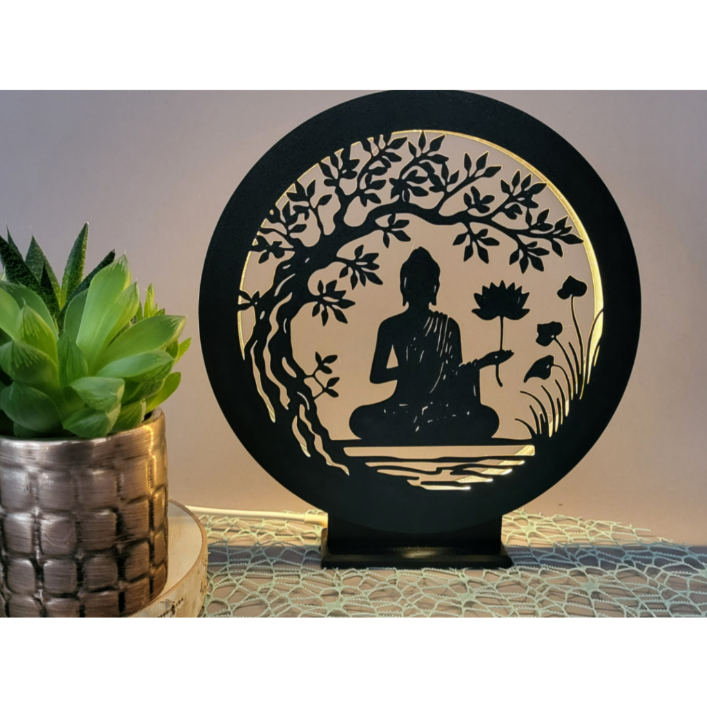 Imagem Luminária Buda Sidarta Flor de Lótus - Decoração Zen Yoga e Meditação LED