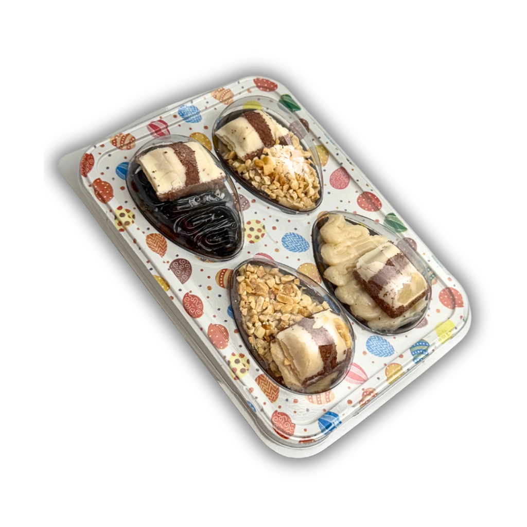 5 / 10 / 20 / 30 / 40un Bandeja para 4 mini ovos de páscoa 50gr em Oferta na Shopee