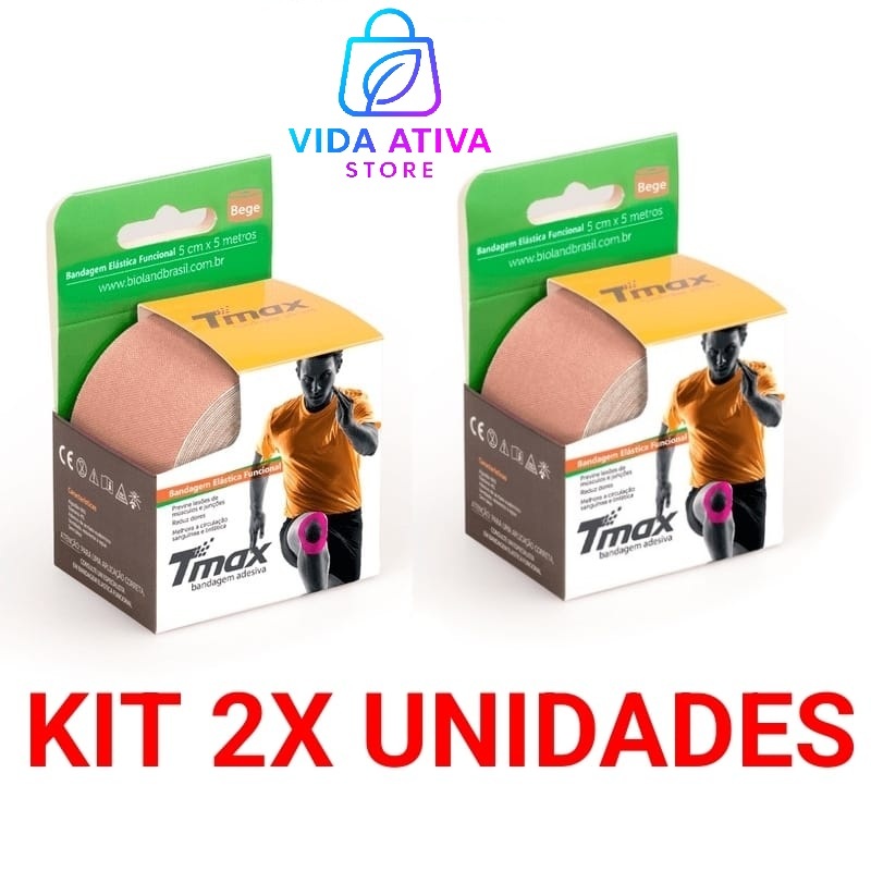 KIT 2X (DUAS) Fitas Kinesio Tmax Bandagem Elástica Terapêutica 5 Cm X 5m Bege Original