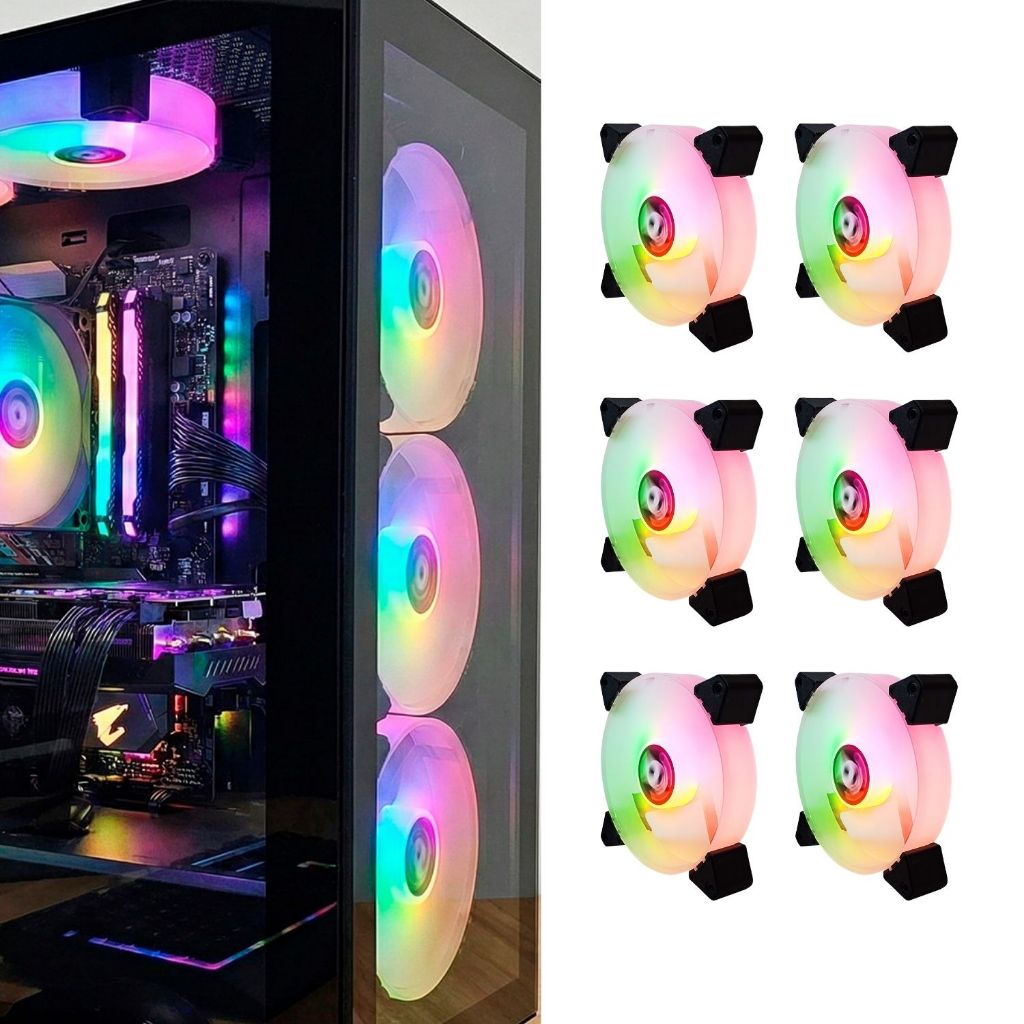 Kit 3, 4, 5, 6, 7, 8 e 10 Ventoinha Fan Cooler LED RGB para Gabinete Gamer 120mm Branca Preta