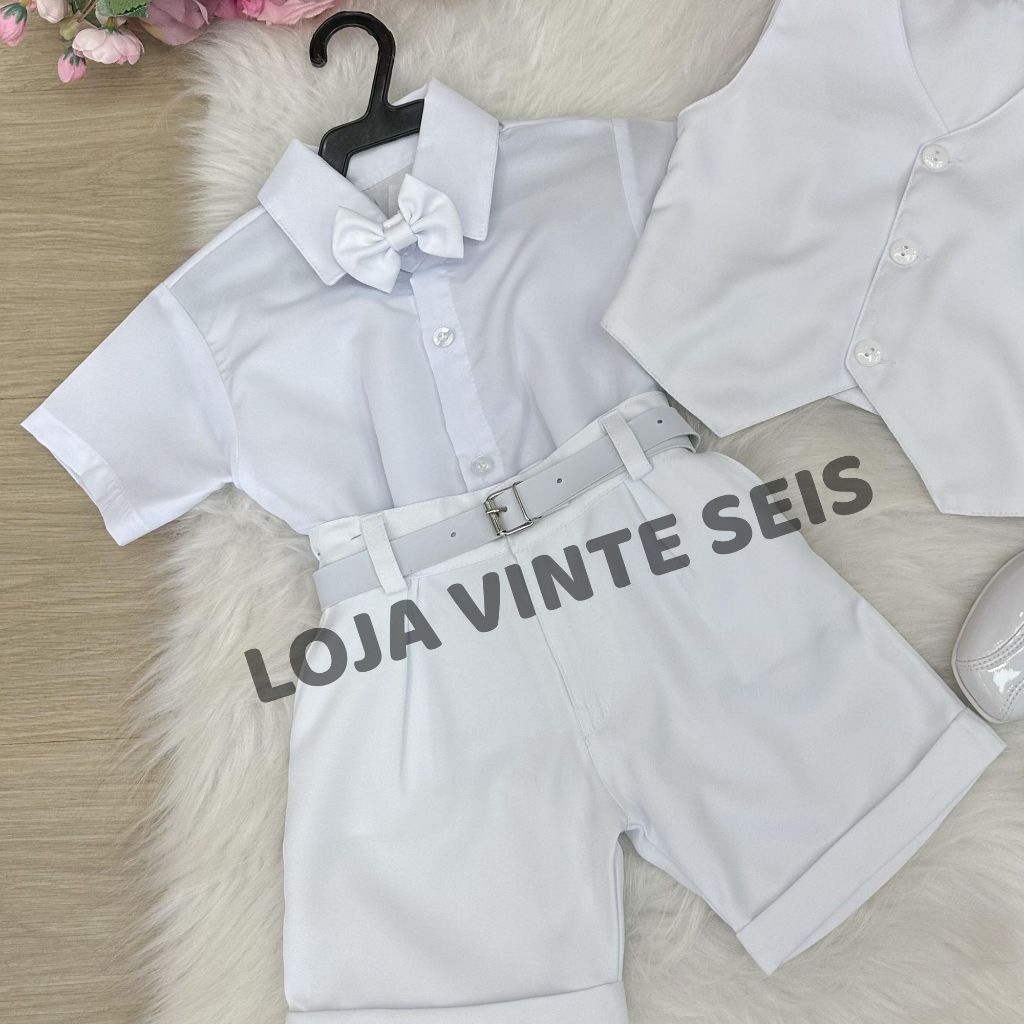 Conjunto Social Branco Infantil Menino Pajem Casamento Formatura Festa Aniversário Batizado 1 ao 12 anos