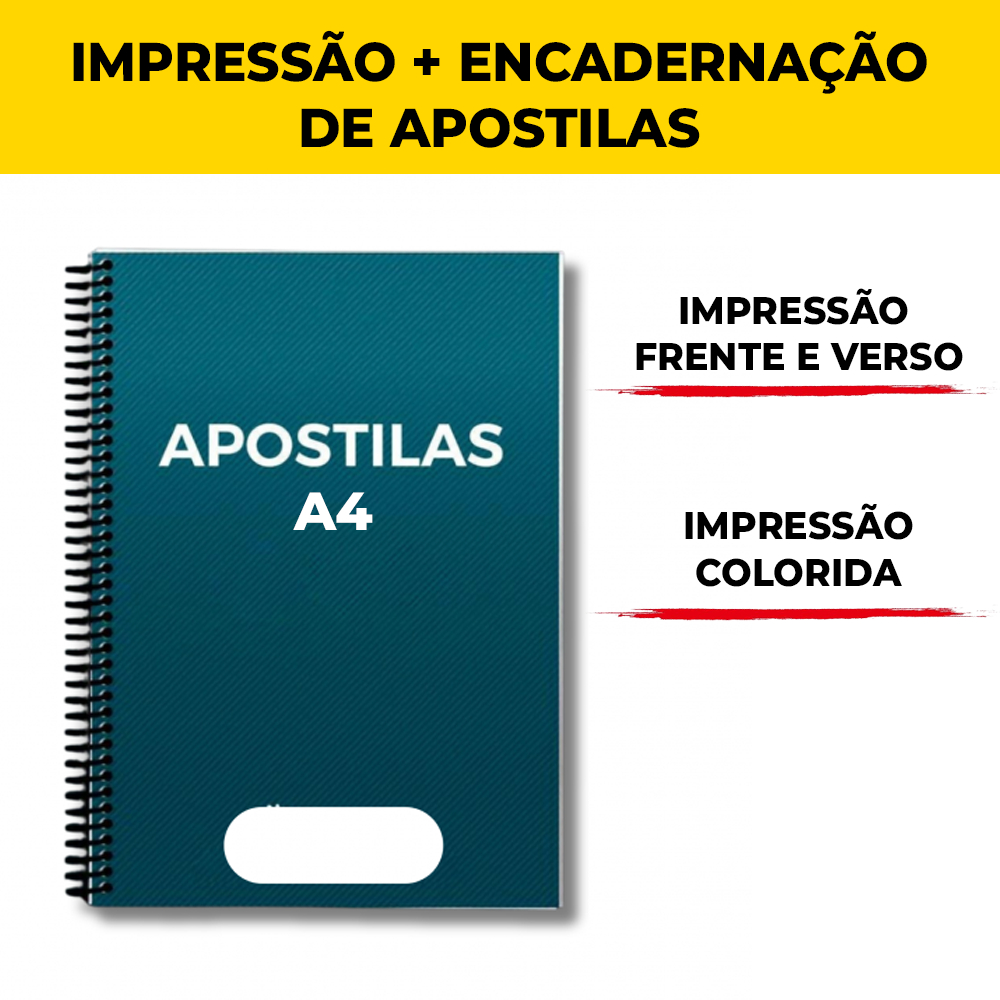 Impressão de Apostilas A4 Colorida até 500 páginas + Encadernação em Oferta na Shopee