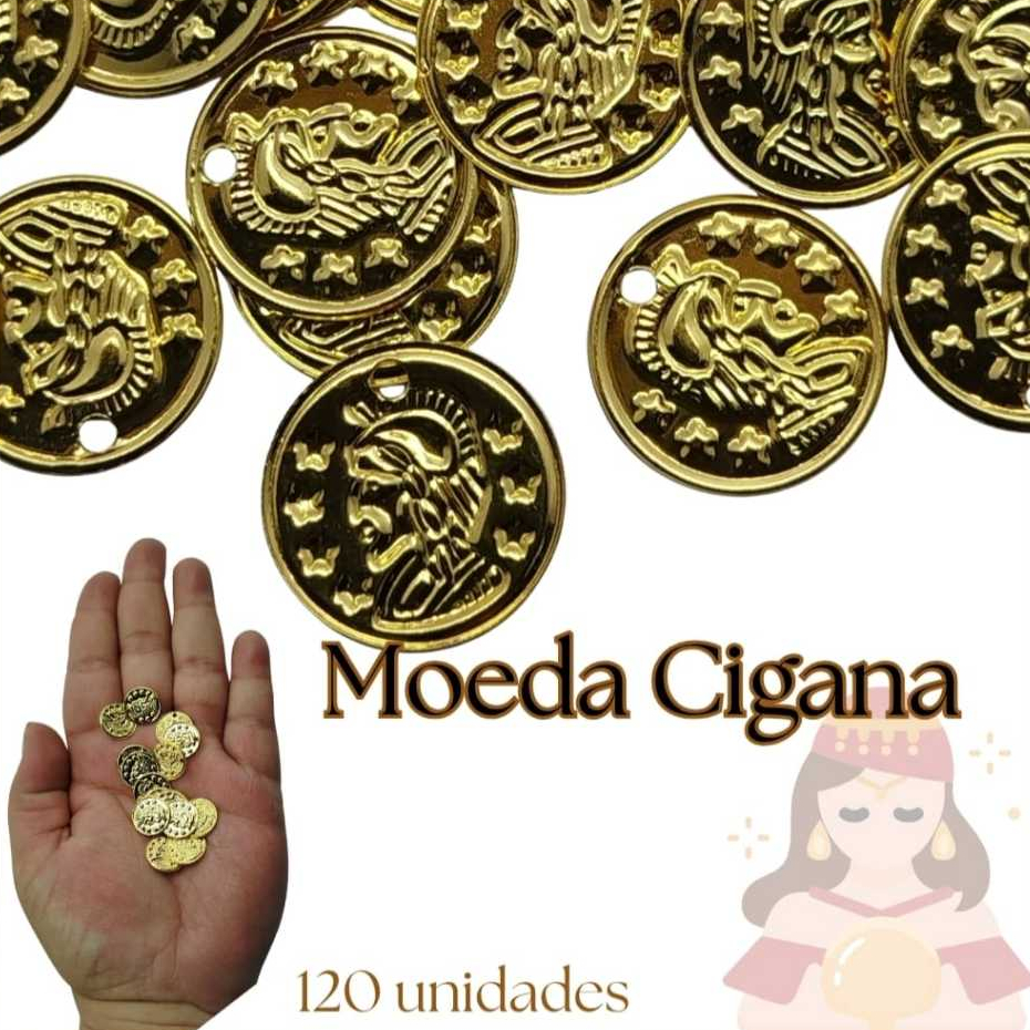 Moeda Cigana, tam. 15mm, 120 unidades, ideal para pulseira, tornozeleira, franja, artesanato.