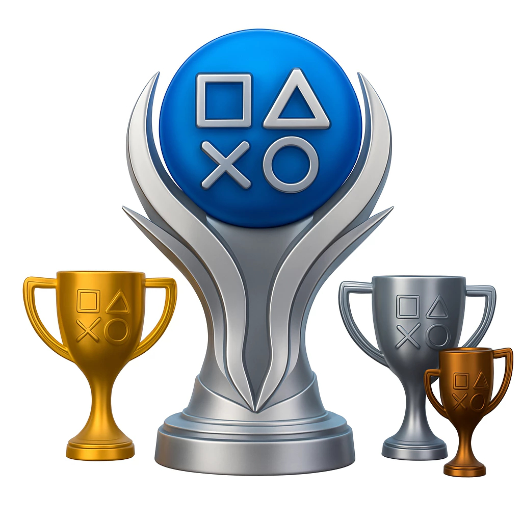 Kit 4 Troféus PlayStation PSN (Platina, Ouro, Prata e Cobre) | Decoração Gamer PS5 / PS4