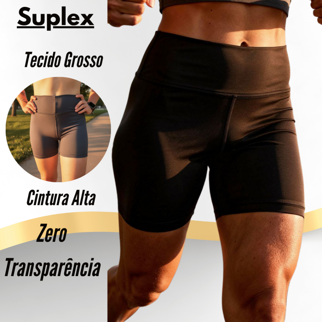 Short Fitness Cintura Alta Poliamida Sem Transparência Academia Básico Feminino