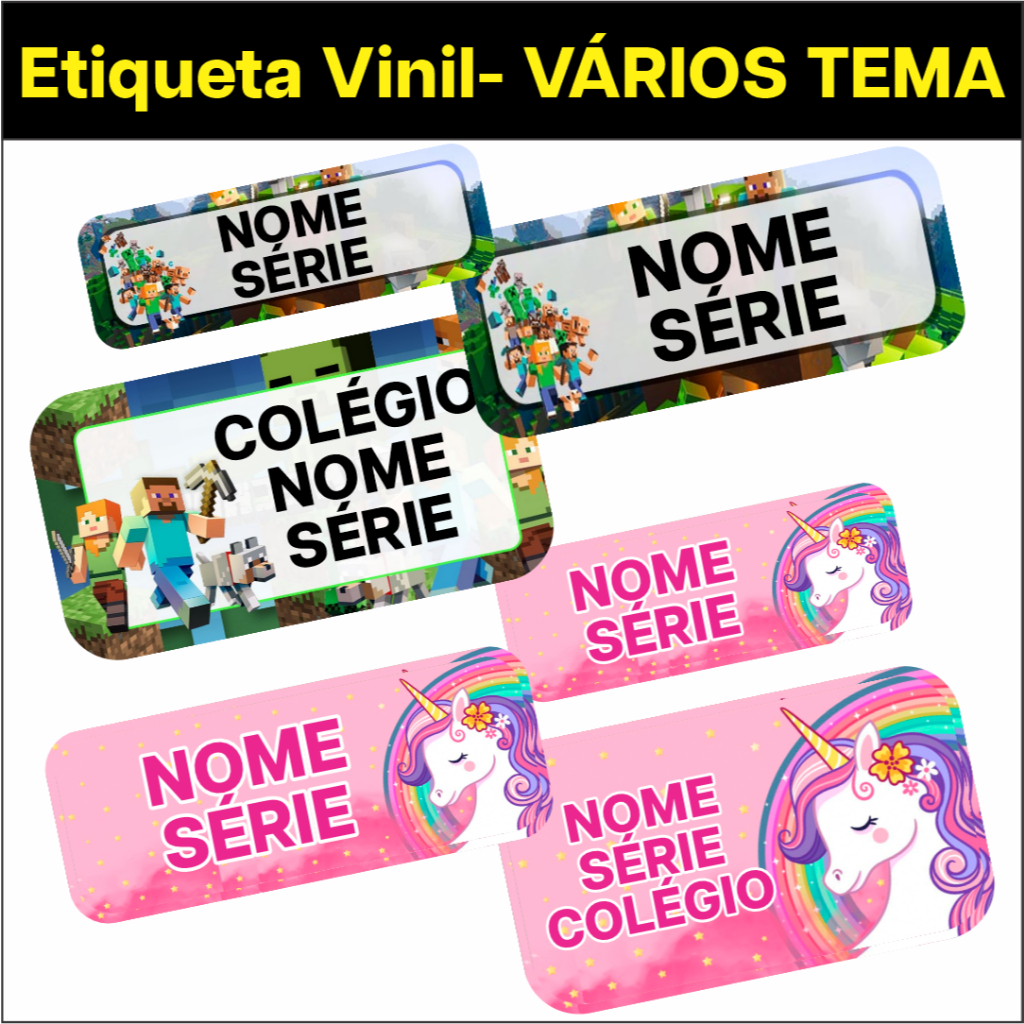 100/50 Etiquetas Escolar Adesivo Vinil Personalizada APROVA D' Água VARIOS TEMAS em Oferta na Shopee