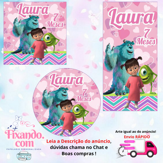 MONSTROS S.A ROSA - 100/60/40 Adesivos Personalizados para Festas ( Envia Rápido) em Oferta na Shopee