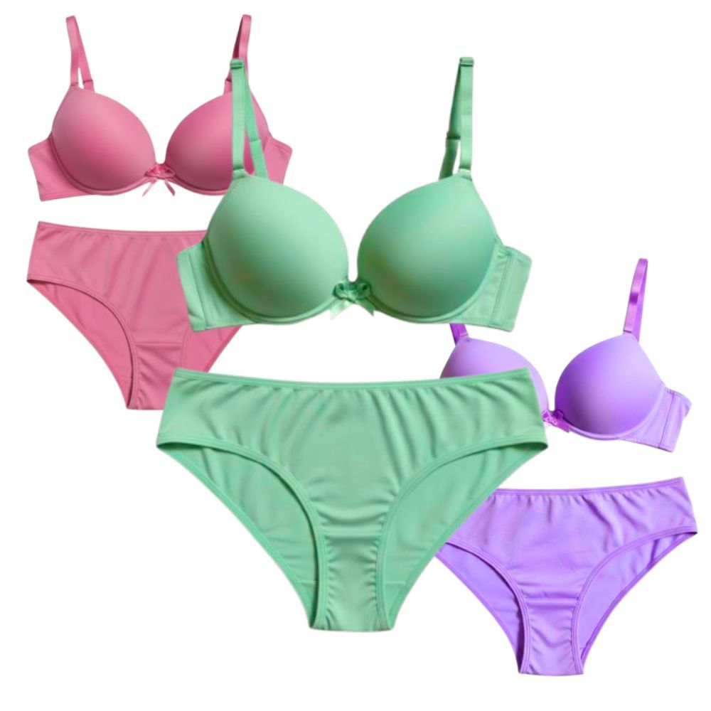 Kit 3 Conjuntos Sutiã e Calcinha Menina Moça Estampado Com Bojo Infantil/Juvenil