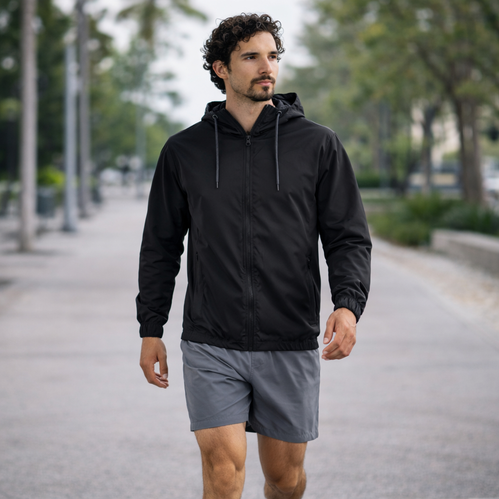 Corta Vento Masculino com Capuz Gola Alta Premium Impermeável Corrida Academia Jaqueta Lisa Bolso Ziper