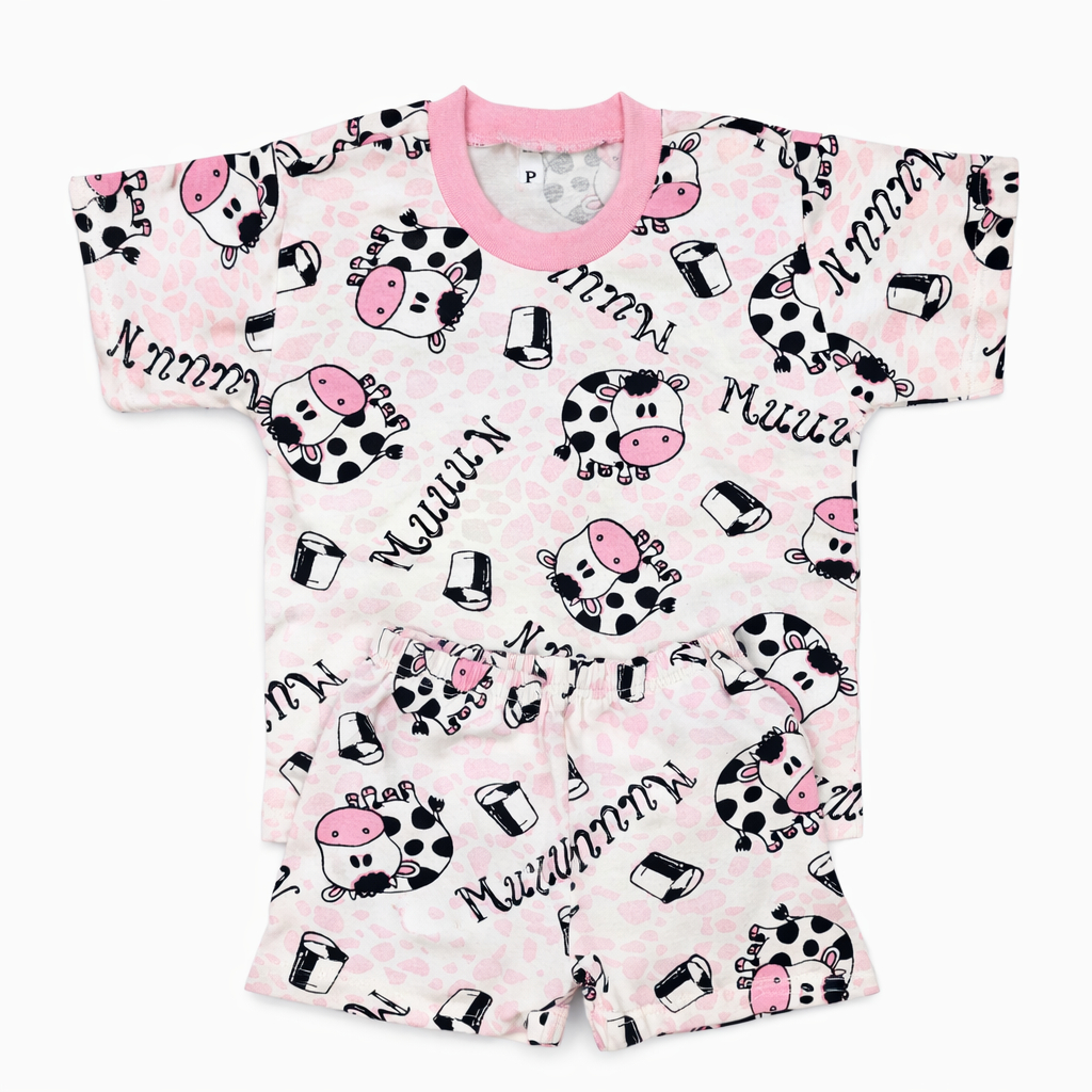 Pijama Infantil Manga Curta Feminino Algodão Bebê Conjunto Fresco para Dormir 2 Peças