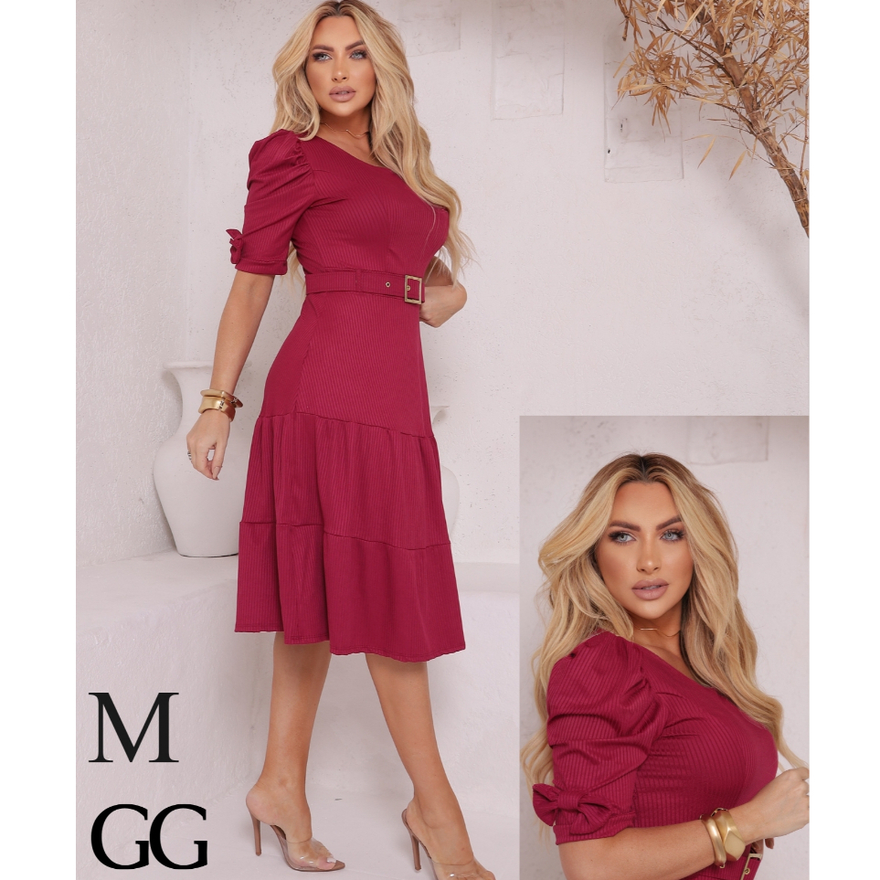 Vestidos Midi 3 Marias com Manga Bufante, Cinto Forrado Malha Canelada em Oferta na Shopee
