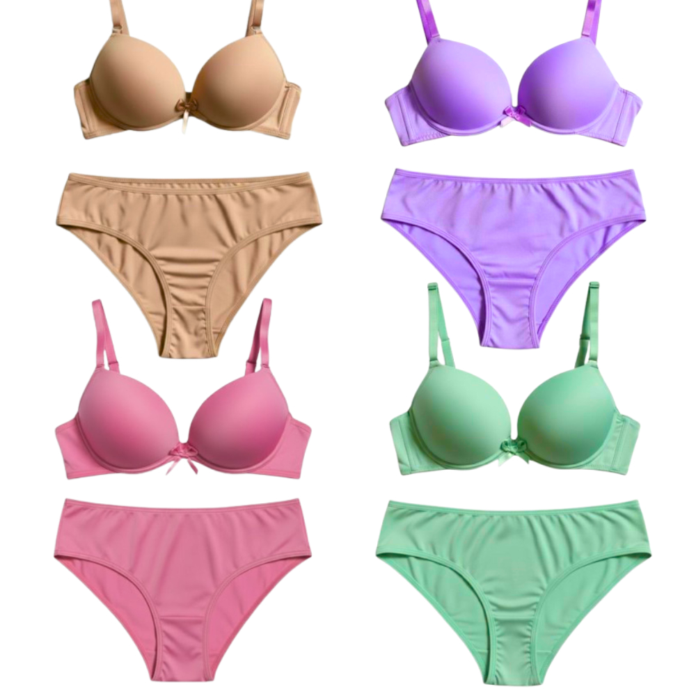 Kit 4 Conjuntos Sutiã e Calcinha Menina Moça Estampado Com Bojo Infantil/Juvenil