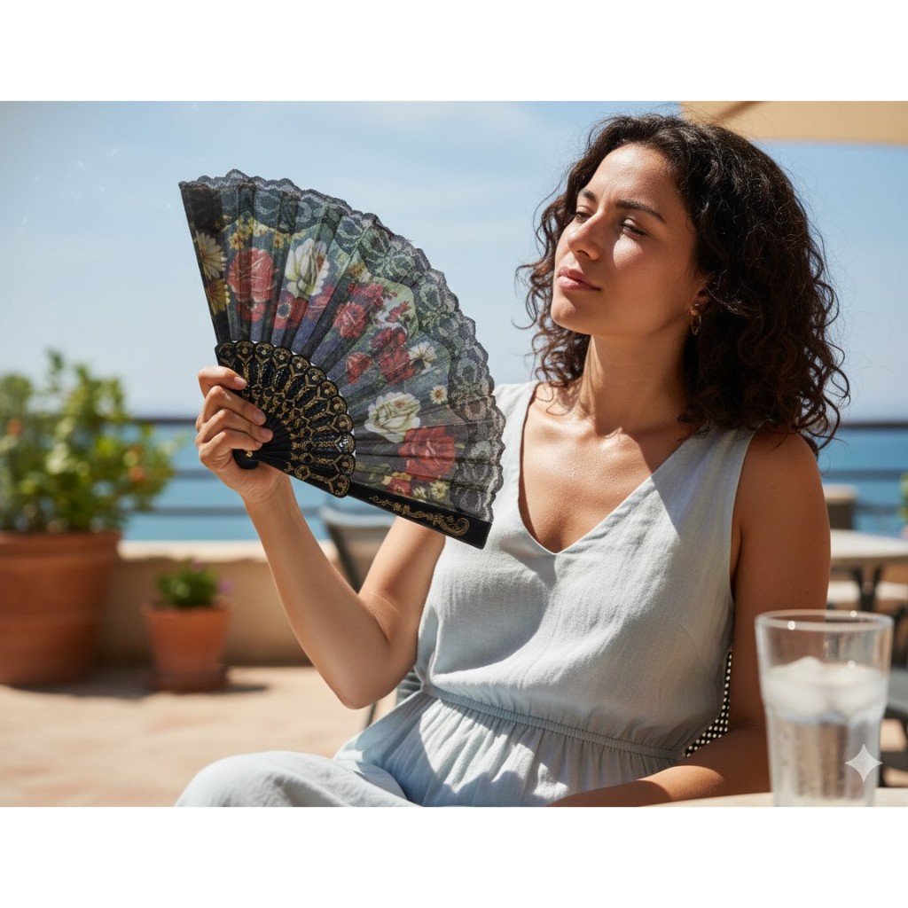 Leque Japonês Oriental Florido Grande 23cm – Leve, Elegante e Ideal para o Calor