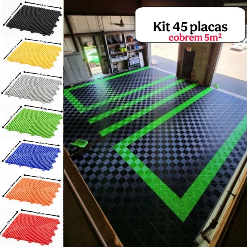 kit 45 un (5m²) piso automotivo garagem detail modular estética vestiário sauna em Oferta na Shopee