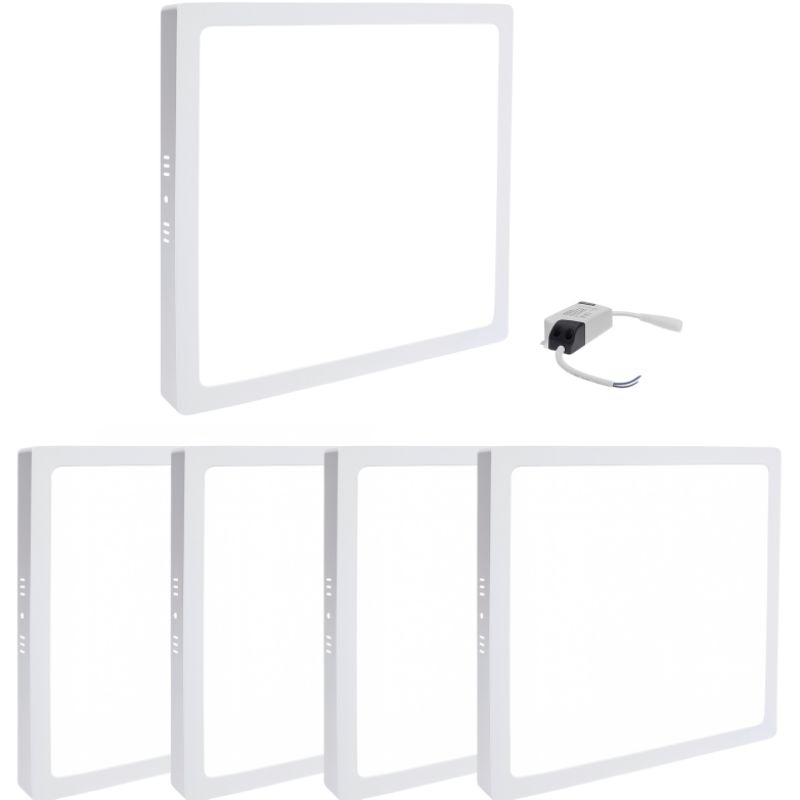 KIT 5 Plafon LED, Painel LED Sobrepor Quadrado Slim 24w Branco, luz branco quente(amarela)28,5x28,5cm, 110-220v(BIVOLT) em Oferta na Shopee